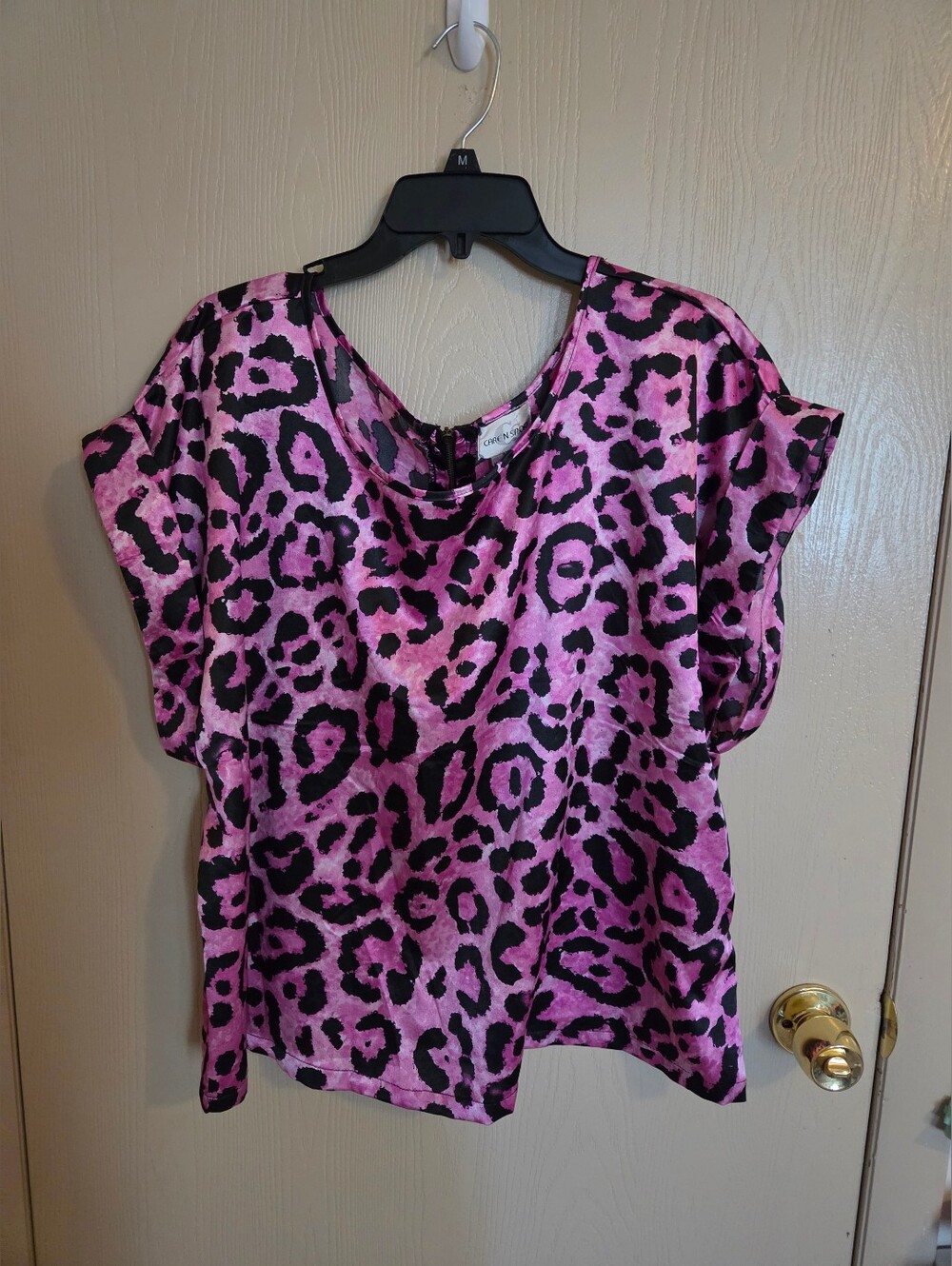Caren Sport Vintage Y2K Satin Hot Pink Cheetah Blouse Plus Size 2XL NWT
